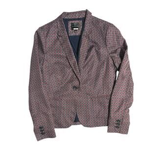 Limited Navy Blue Red Paisley Medallion Print Blazer Satin Jacket Size Medium